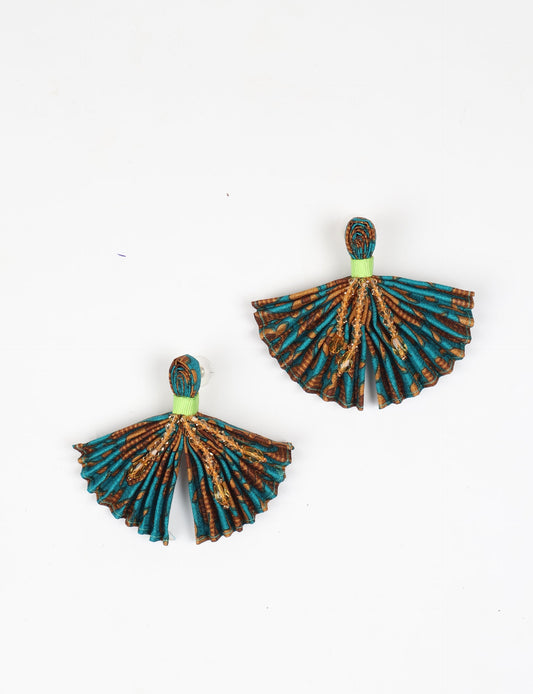 Elevate your look with our PLEATED EARRINGS – embellished with a beaded dangler, diamond-shaped metallic plate, and hook fastening. Crafted with innovative heat setting techniques on pre-loved saris, these earrings showcase ethical clothing, green fashion, and zero waste fashion. Hypoallergy tested metal hooks, nickel, and lead-free for a conscious and stylish accessory.