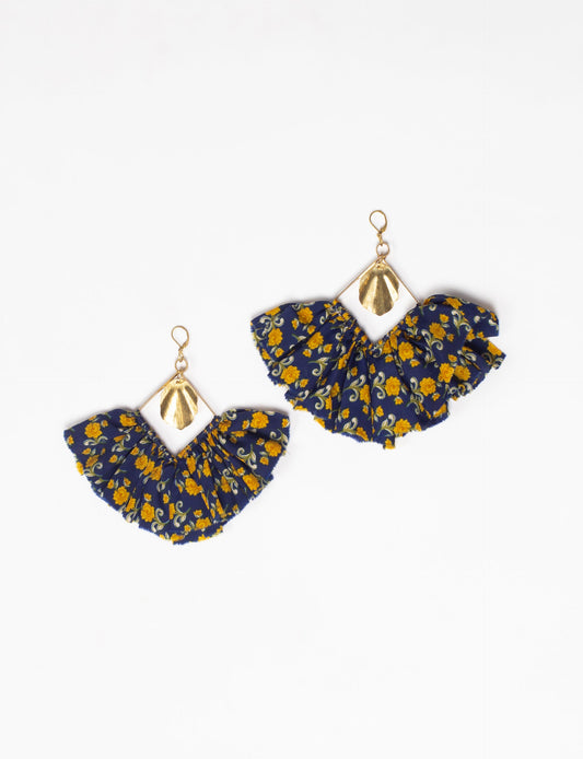 Bold and distinctive MAXI SQUARE EARRINGS – dramatic accessories with fabric frill, metallic charm, and a raw edge. Hypoallergy tested, skin-friendly metal hooks make these earrings unique and glamorous. Elevate your style with these eye-catching, nickel, and lead-free accessories.