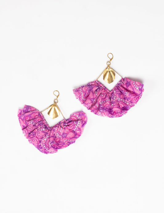 Bold and distinctive MAXI SQUARE EARRINGS – dramatic accessories with fabric frill, metallic charm, and a raw edge. Hypoallergy tested, skin-friendly metal hooks make these earrings unique and glamorous. Elevate your style with these eye-catching, nickel, and lead-free accessories.