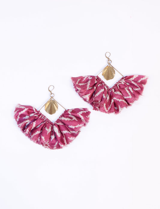 Bold and distinctive MAXI SQUARE EARRINGS – dramatic accessories with fabric frill, metallic charm, and a raw edge. Hypoallergy tested, skin-friendly metal hooks make these earrings unique and glamorous. Elevate your style with these eye-catching, nickel, and lead-free accessories.