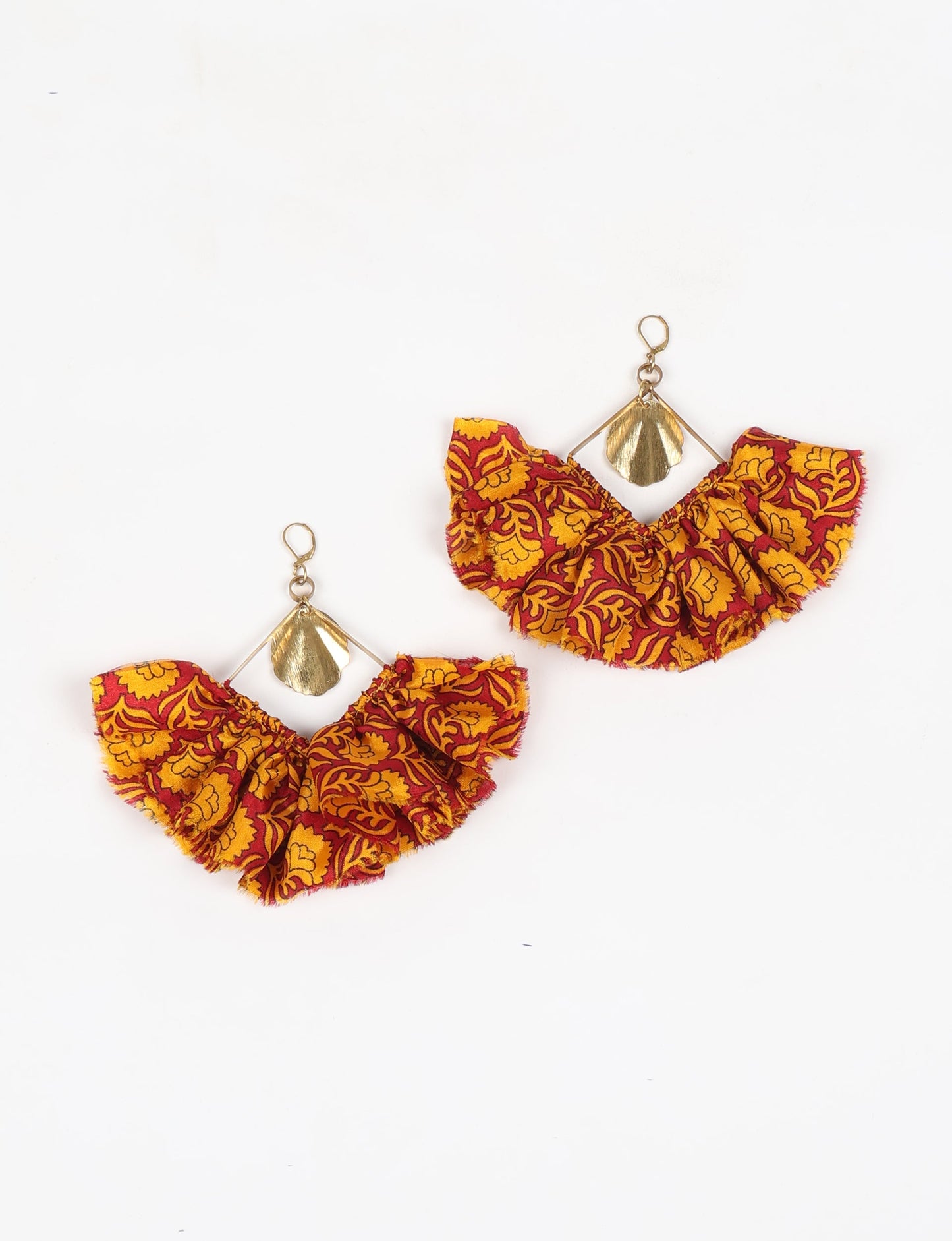 Bold and distinctive MAXI SQUARE EARRINGS – dramatic accessories with fabric frill, metallic charm, and a raw edge. Hypoallergy tested, skin-friendly metal hooks make these earrings unique and glamorous. Elevate your style with these eye-catching, nickel, and lead-free accessories.