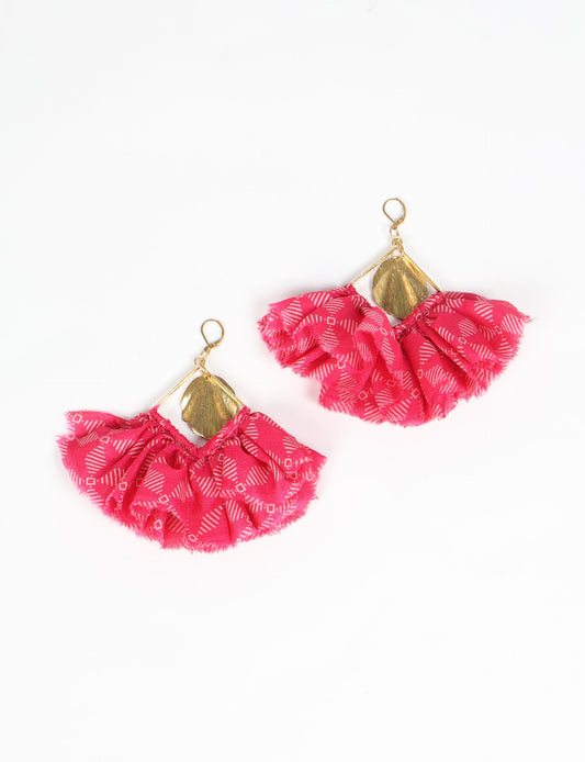 Bold and distinctive MAXI SQUARE EARRINGS – dramatic accessories with fabric frill, metallic charm, and a raw edge. Hypoallergy tested, skin-friendly metal hooks make these earrings unique and glamorous. Elevate your style with these eye-catching, nickel, and lead-free accessories.