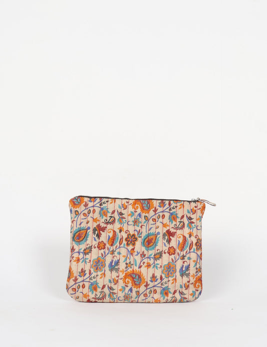 Elevate your accessory game with our QUILTED MAXI POUCH. Spacious enough for your i-pad mini, chargers, and more. Stay organized sustainably at home or on the move. Ethical fashion at its best!