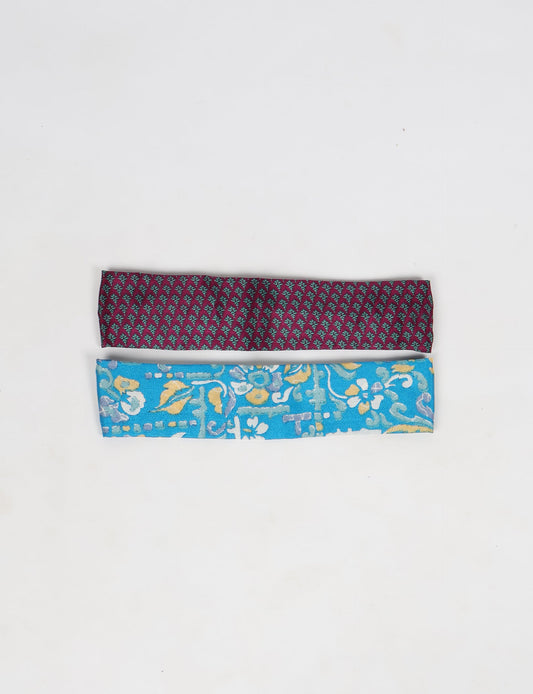 Upcycled sari elastic headband in colorful recycled fabric, handmade with zero waste clothing practices—an example of ethical clothing, fair trade fashion, and eco friendly fashion supporting climate neutral, sustainable women’s clothing.