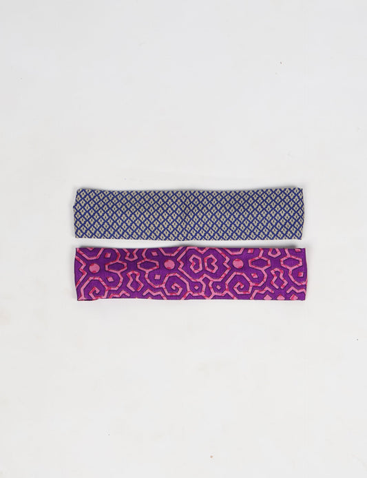 Upcycled sari elastic headband in colorful recycled fabric, handmade with zero waste clothing practices—an example of ethical clothing, fair trade fashion, and eco friendly fashion supporting climate neutral, sustainable women’s clothing.