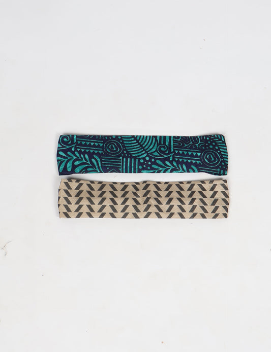 Upcycled sari elastic headband in colorful recycled fabric, handmade with zero waste clothing practices—an example of ethical clothing, fair trade fashion, and eco friendly fashion supporting climate neutral, sustainable women’s clothing.