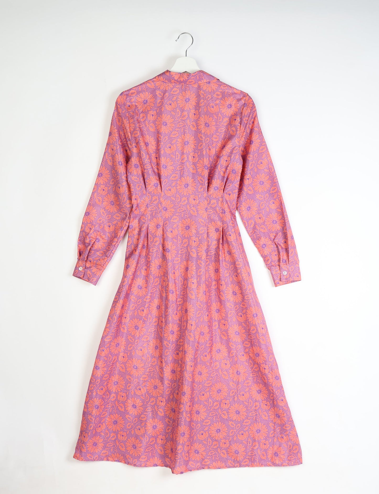 Midi shirt dress with cinched waist, crafted from recycled fabric. A sustainable women's clothing piece representing ethical fashion, eco-friendly products, and upcycled women's clothing.