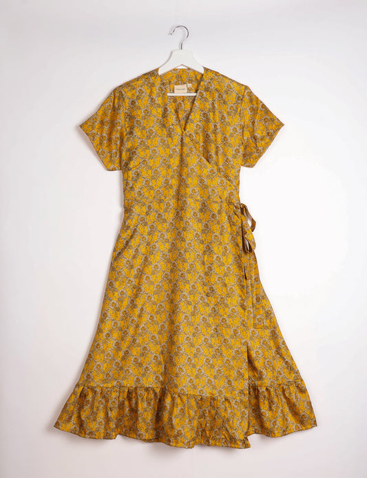 Midi Wrap Dress - Yellow Tropical