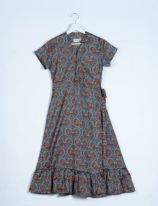 Midi Wrap Dress - Grey Tropical