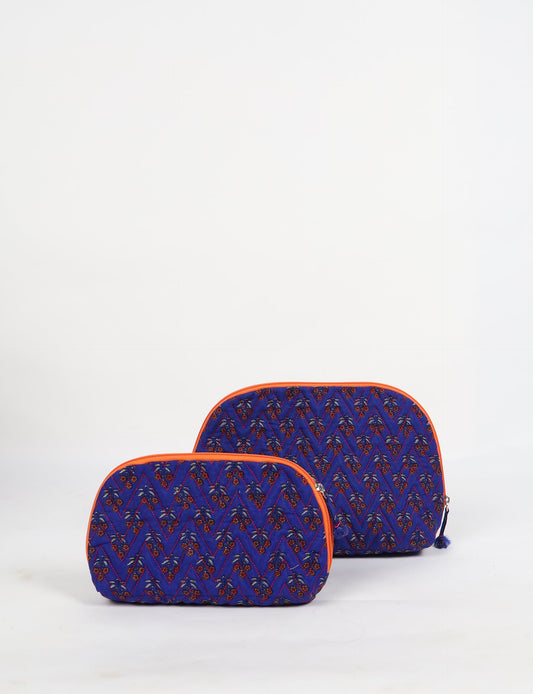 A set of two Vanity Pouches, featuring embellished beaded pullers, made from sustainable materials for eco-conscious travelers.
