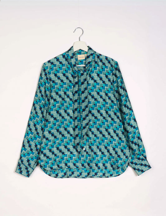 Bowtie Shirt - Blue Geometric