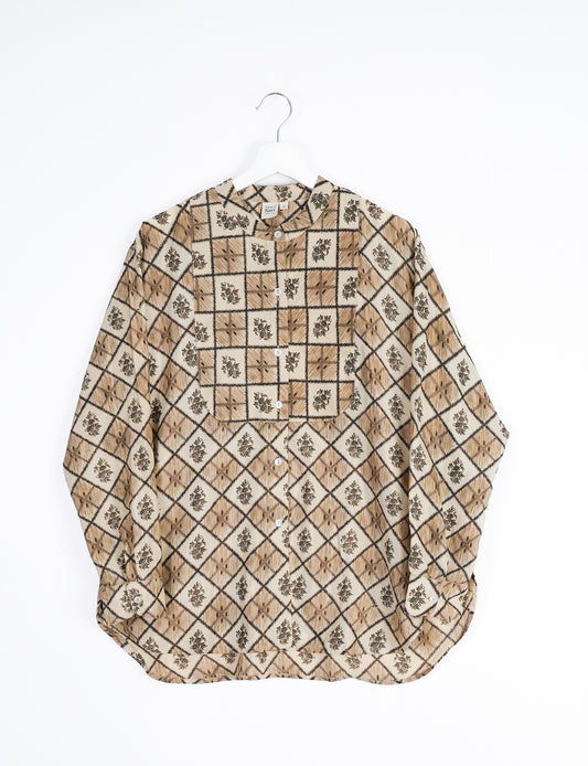 Longline Shirt - Beige Geometric