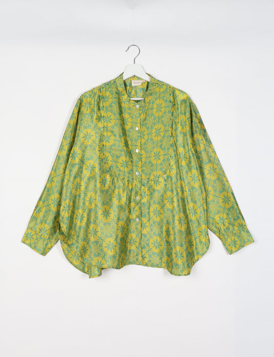 Longline Shirt - Green Floral
