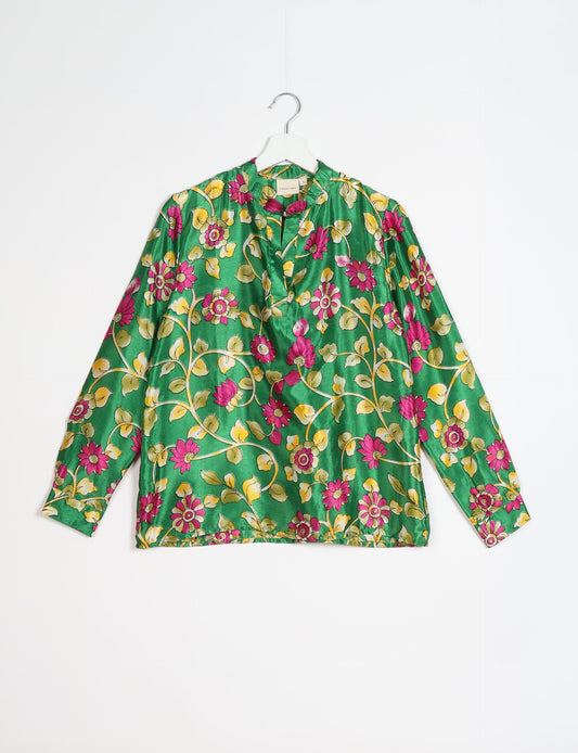 Versatile DAY BLOUSE, a sustainable wardrobe essential with a classic Johnny collar and full sleeves. Lightweight fabric for a comfortable fit, perfect for dressing up or down. Explore ethical clothing and green fashion with this eco-friendly and timeless piece, perfect for any occasion.