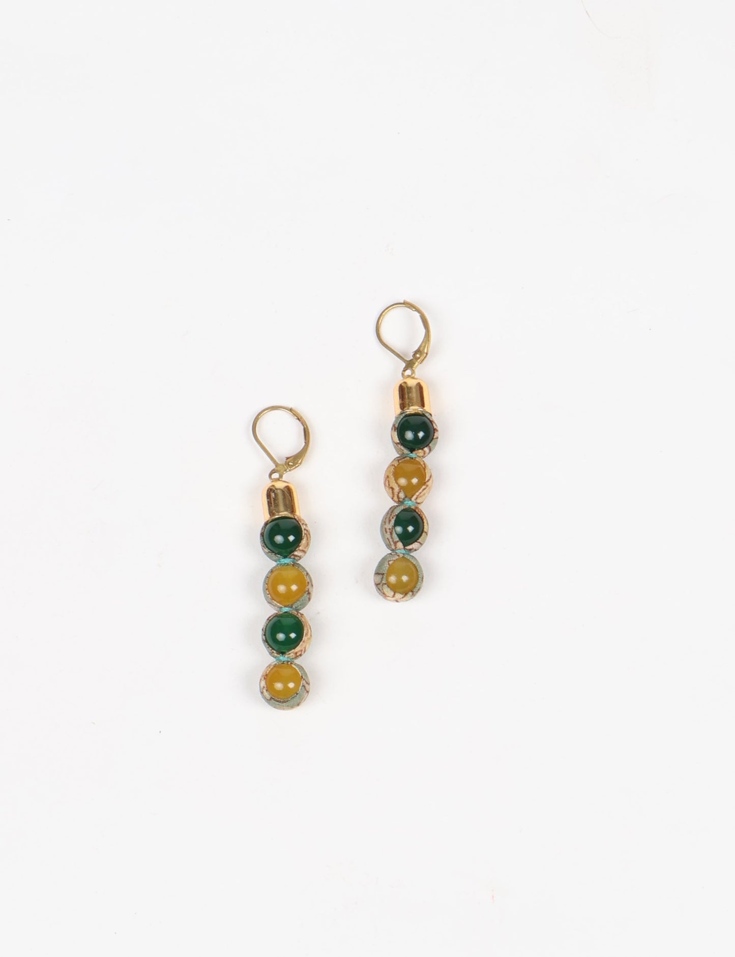 Beaded Dangler Earrings - Yellow Abstract