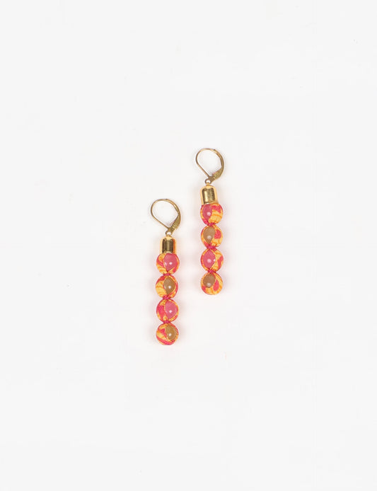 Beaded Dangler Earrings - Yellow Abstract