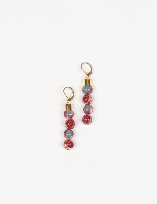 Beaded Dangler Earrings - Red Abstract