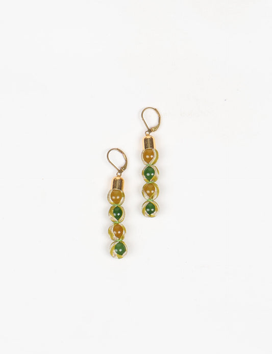 Beaded Dangler Earrings - Green Abstract