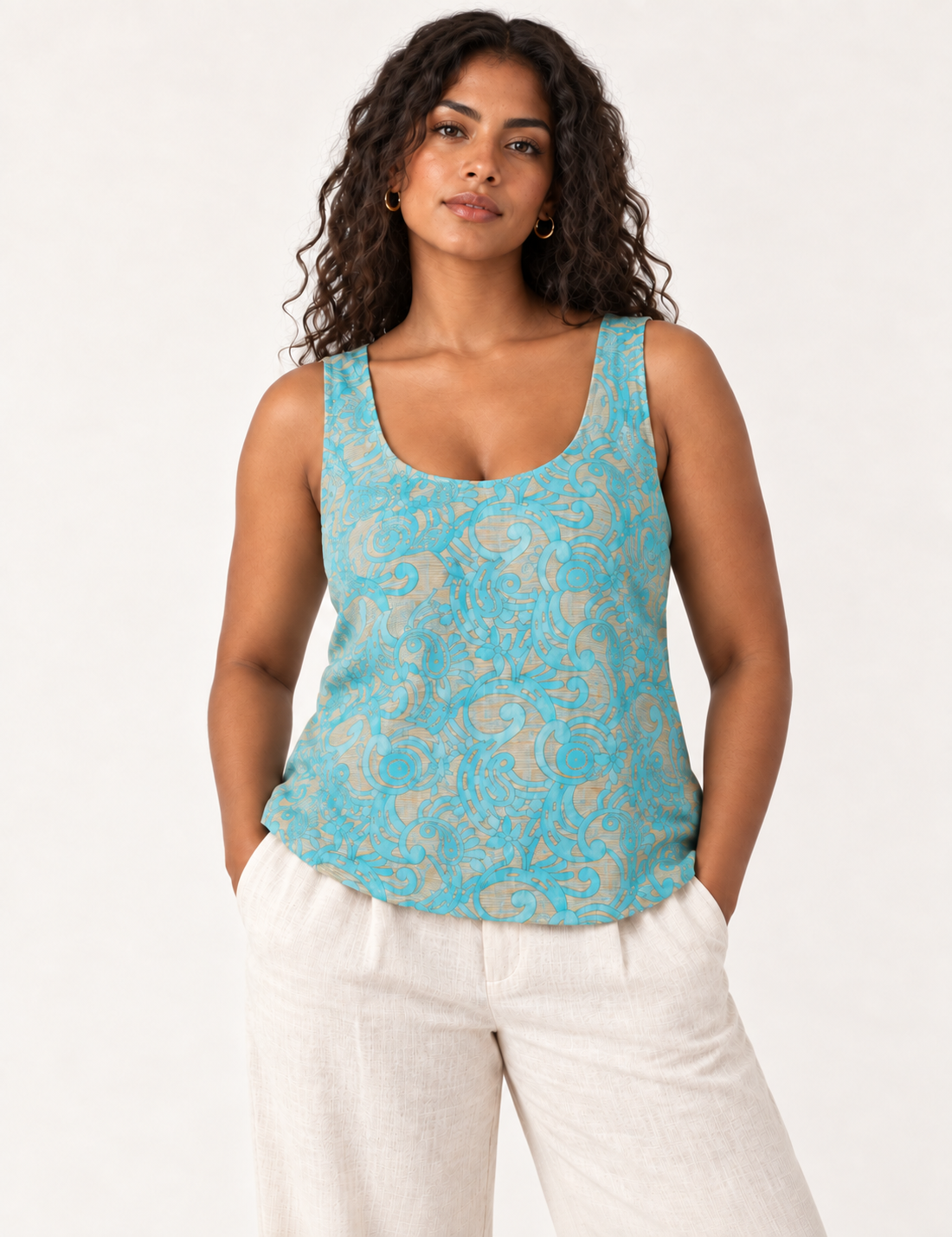 Sleeveless blouse - Blue Abstract