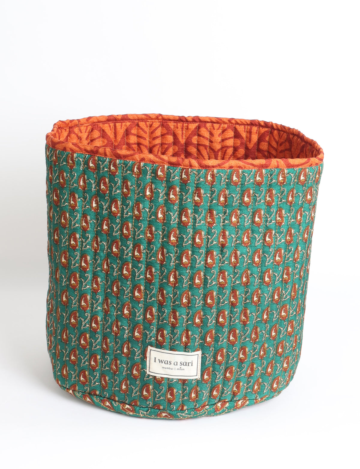 Quilted storage basket - Green Paisley