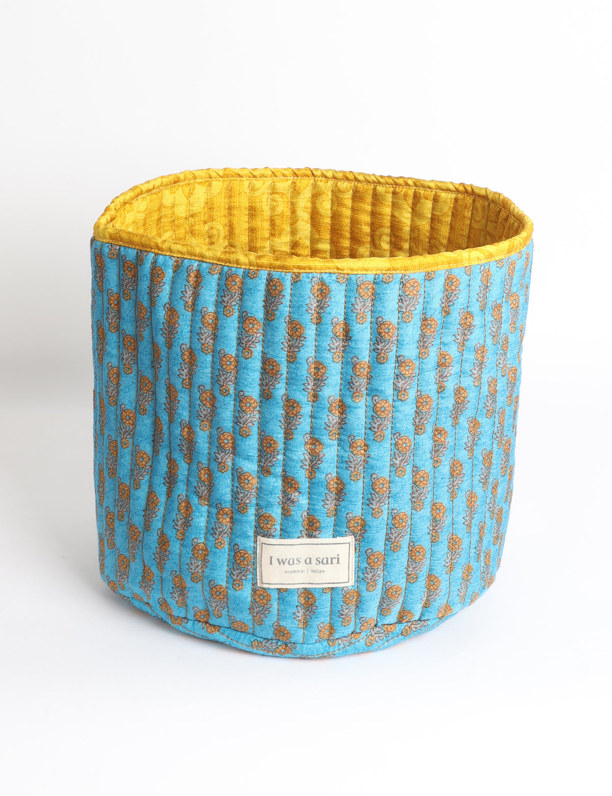 Quilted storage basket - Yellow Floral - Blue Floral