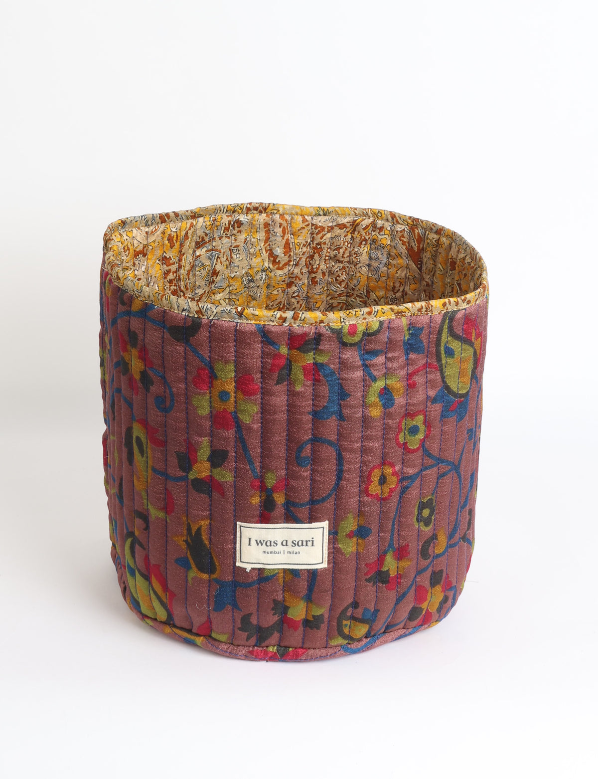 Quilted storage basket - Yellow Floral - Purple Floral