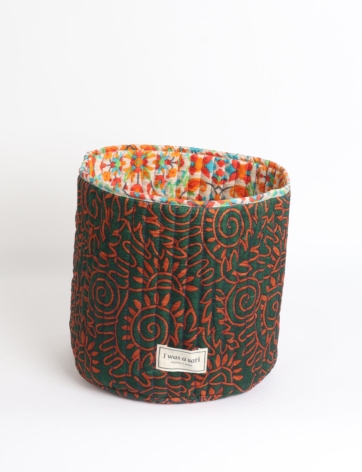 Quilted storage basket - Yellow Floral - Green Floral