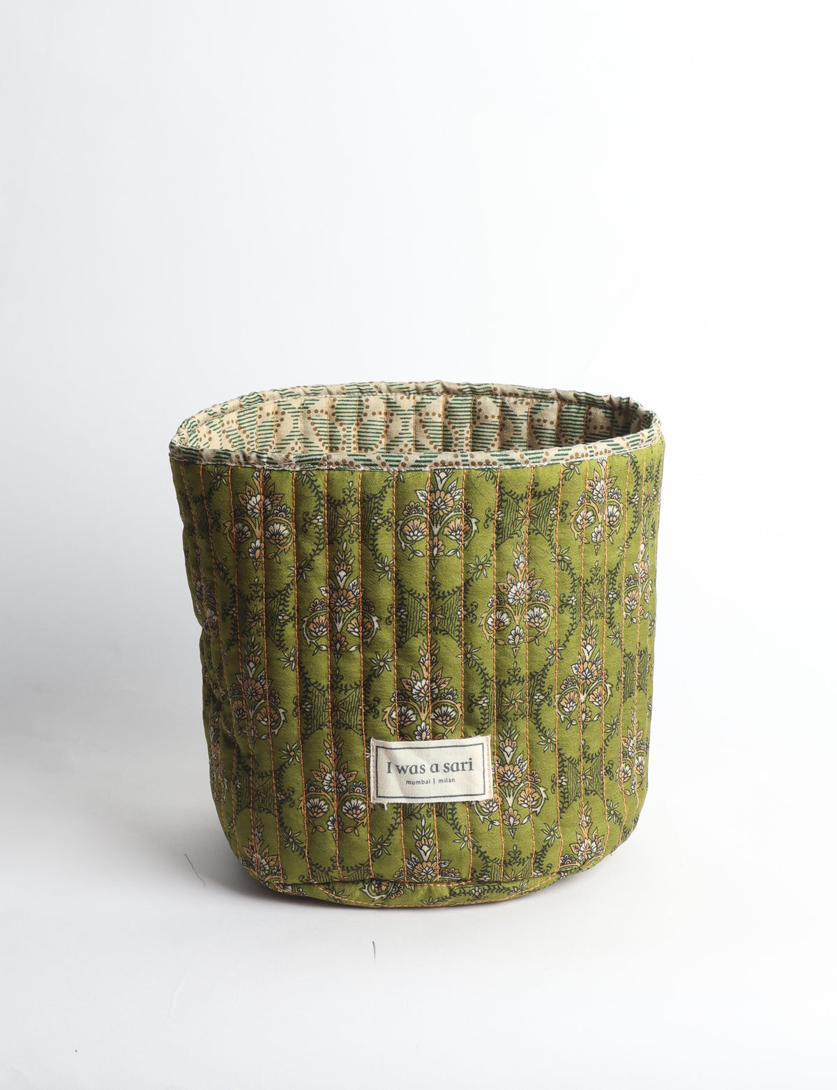 Quilted storage basket - Yellow Tropical - Green Tropical