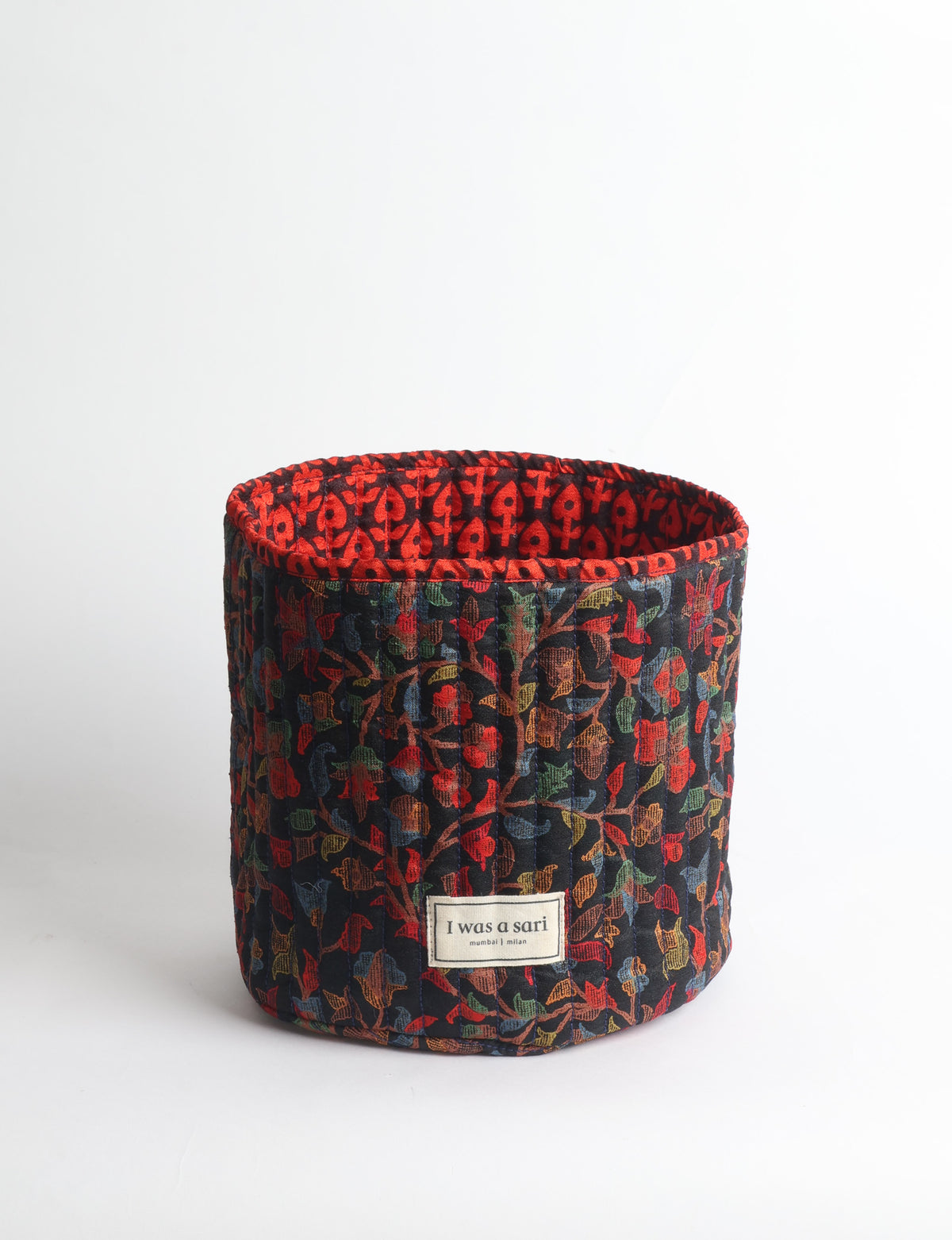 Quilted storage basket - Yellow Tropical - Black Tropical
