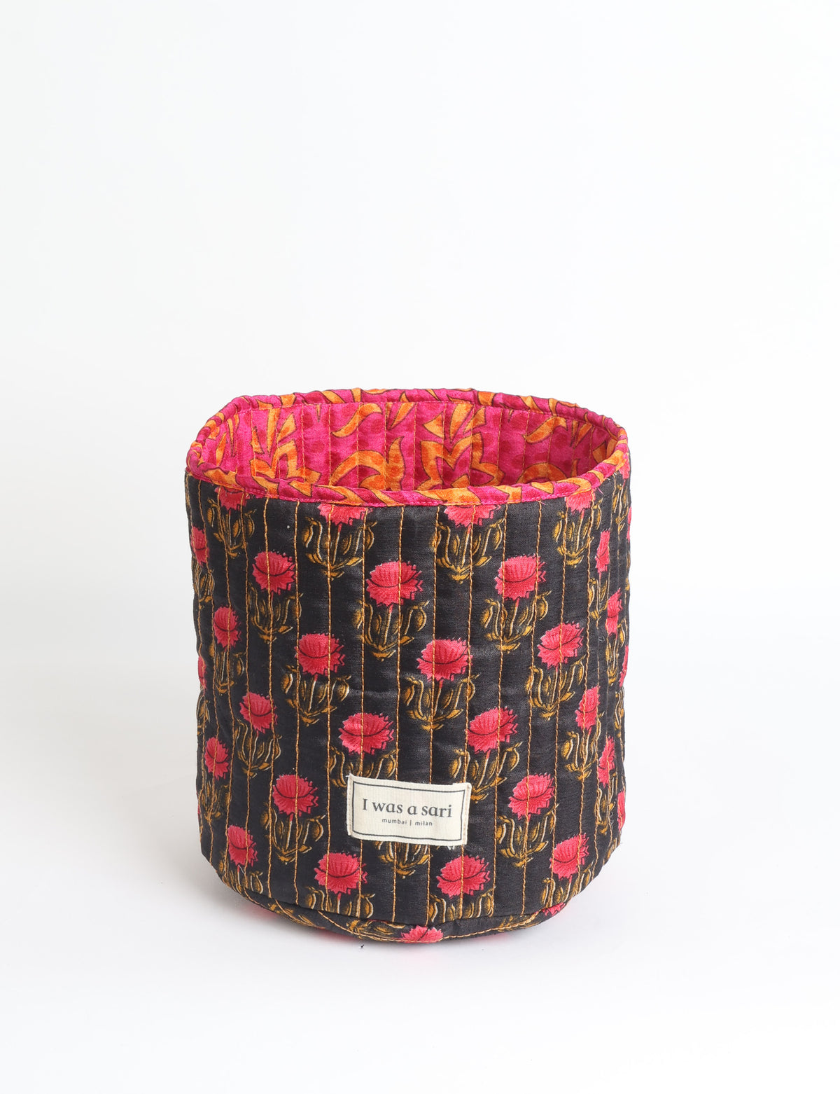 Quilted storage basket - Yellow Tropical - Red Floral