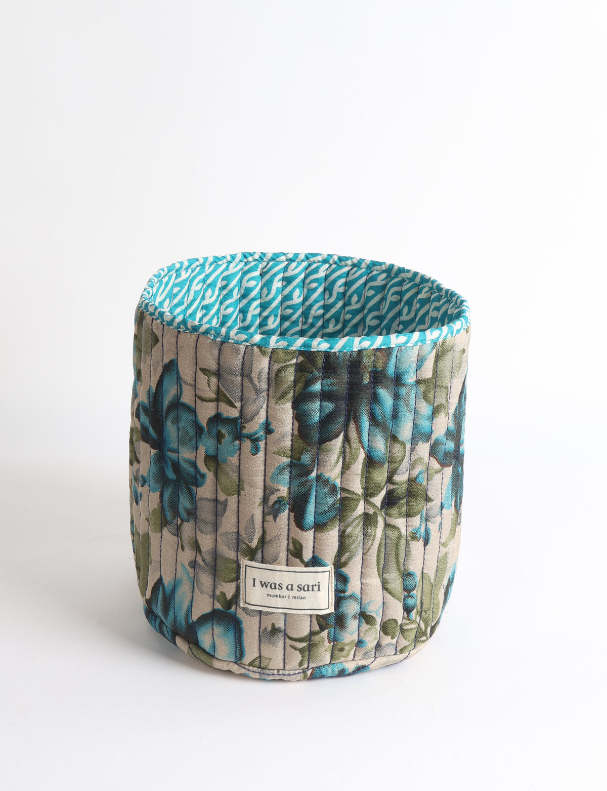 Quilted storage basket - Yellow Tropical - Beige Floral
