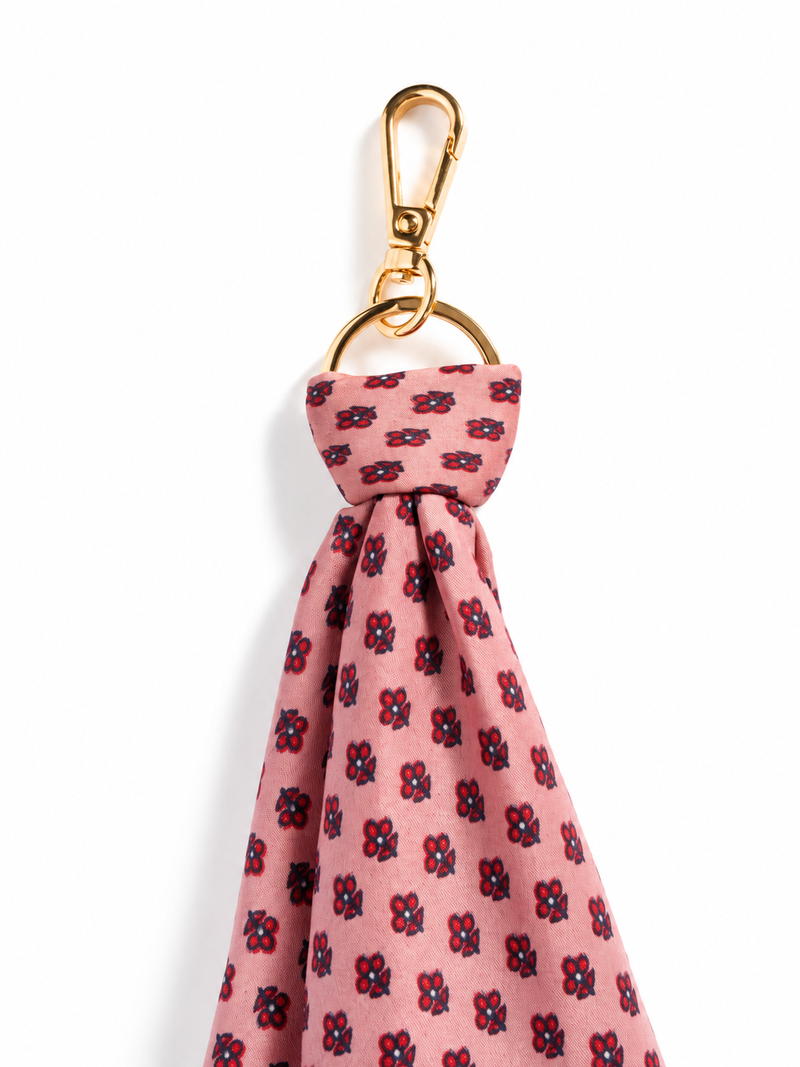 Upcycled sari fabric Foulard Keyring with soft fabric detail and metal clasp by I Was a Sari.