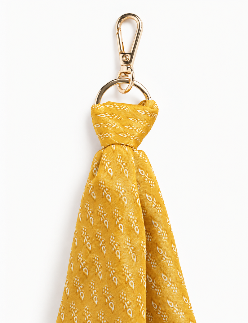 Upcycled sari fabric Foulard Keyring with soft fabric detail and metal clasp by I Was a Sari.