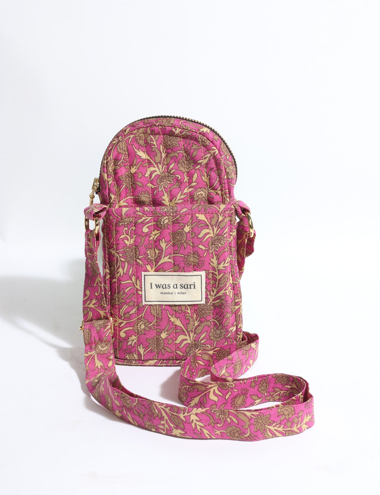 Quilted mobile bag compact crossbody phone pouch with adjustable strap and zip closure