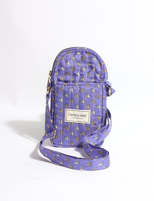 Quilted mobile bag compact crossbody phone pouch with adjustable strap and zip closure