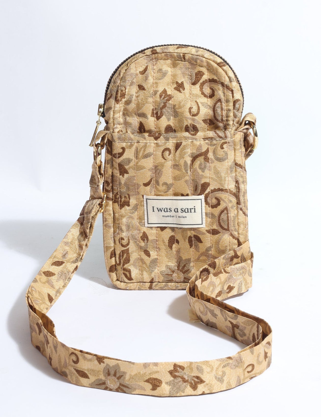Quilted mobile bag compact crossbody phone pouch with adjustable strap and zip closure