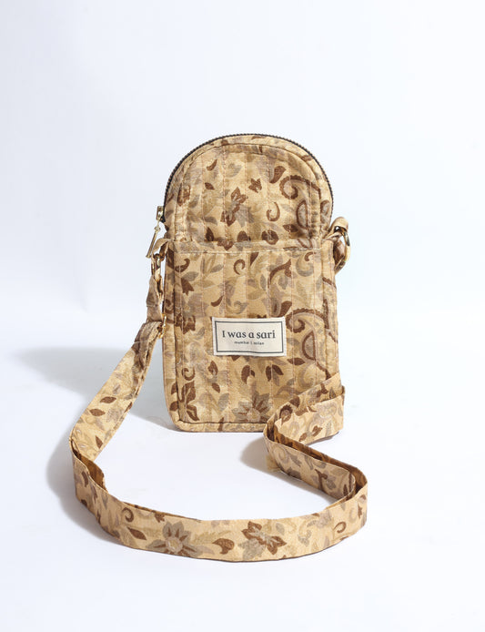 Quilted mobile bag compact crossbody phone pouch with adjustable strap and zip closure