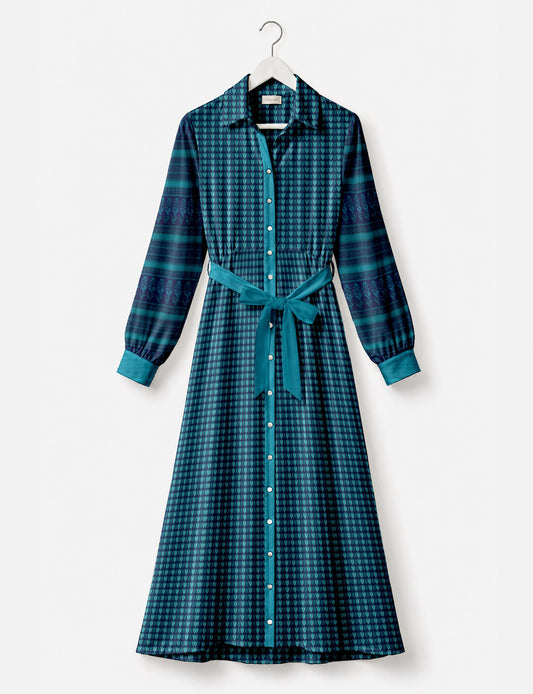 Long shirt dress - Blue Leaves