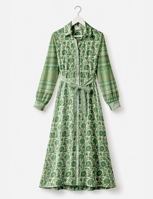 Long shirt dress by I was a Sari with A-line silhouette and tie belt