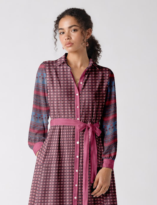 Long shirt dress - Pink Leaves