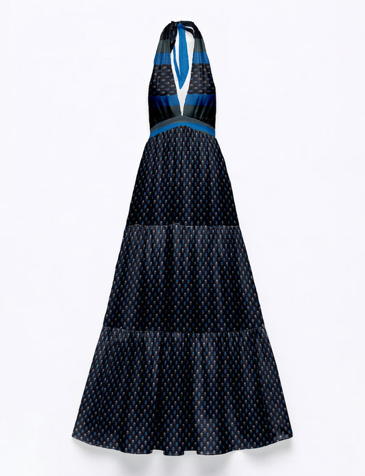 Halter neck maxi dress with tiered layers and elasticated back