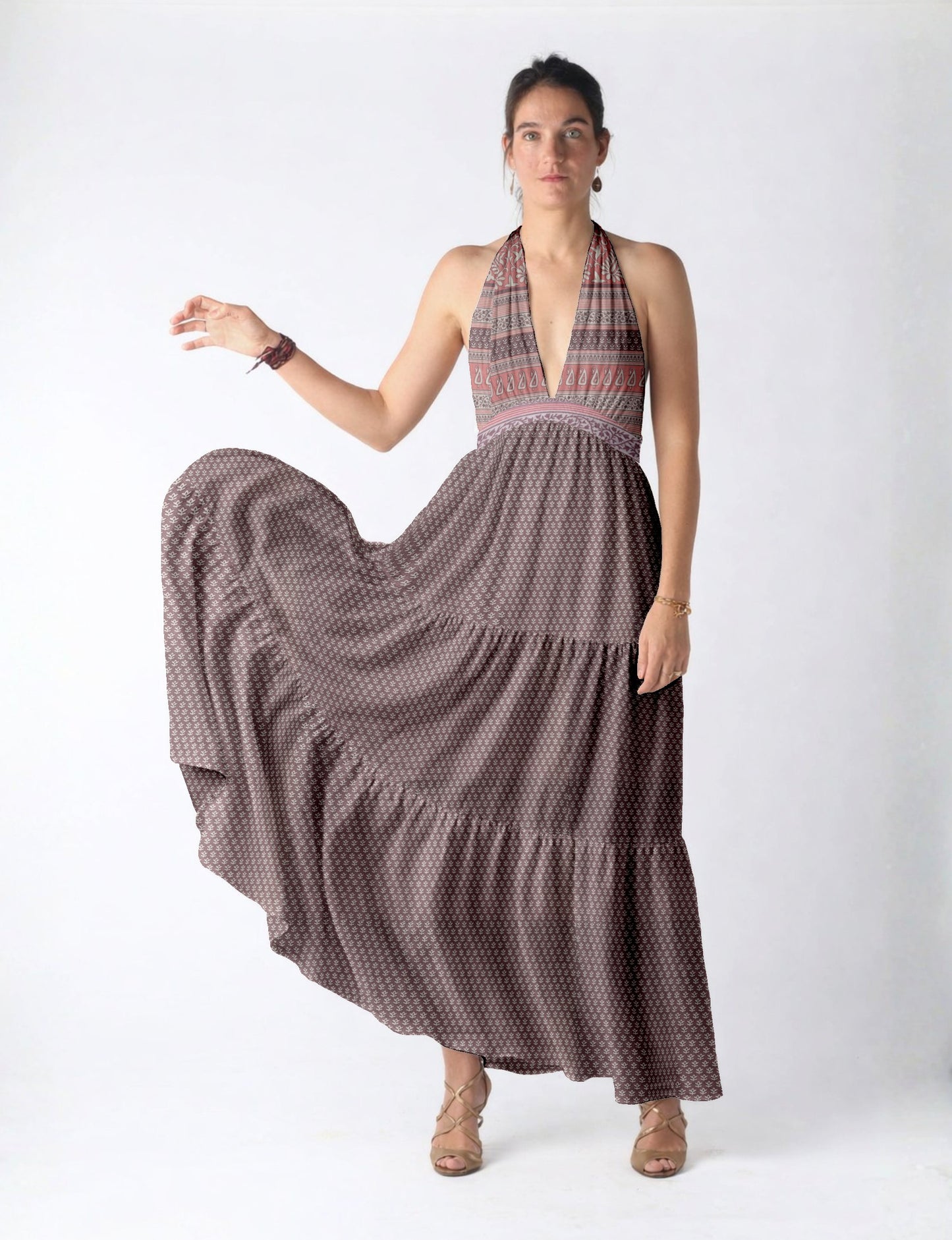 Flowy maxi tiered dress for vacations, brunch, and evening wear