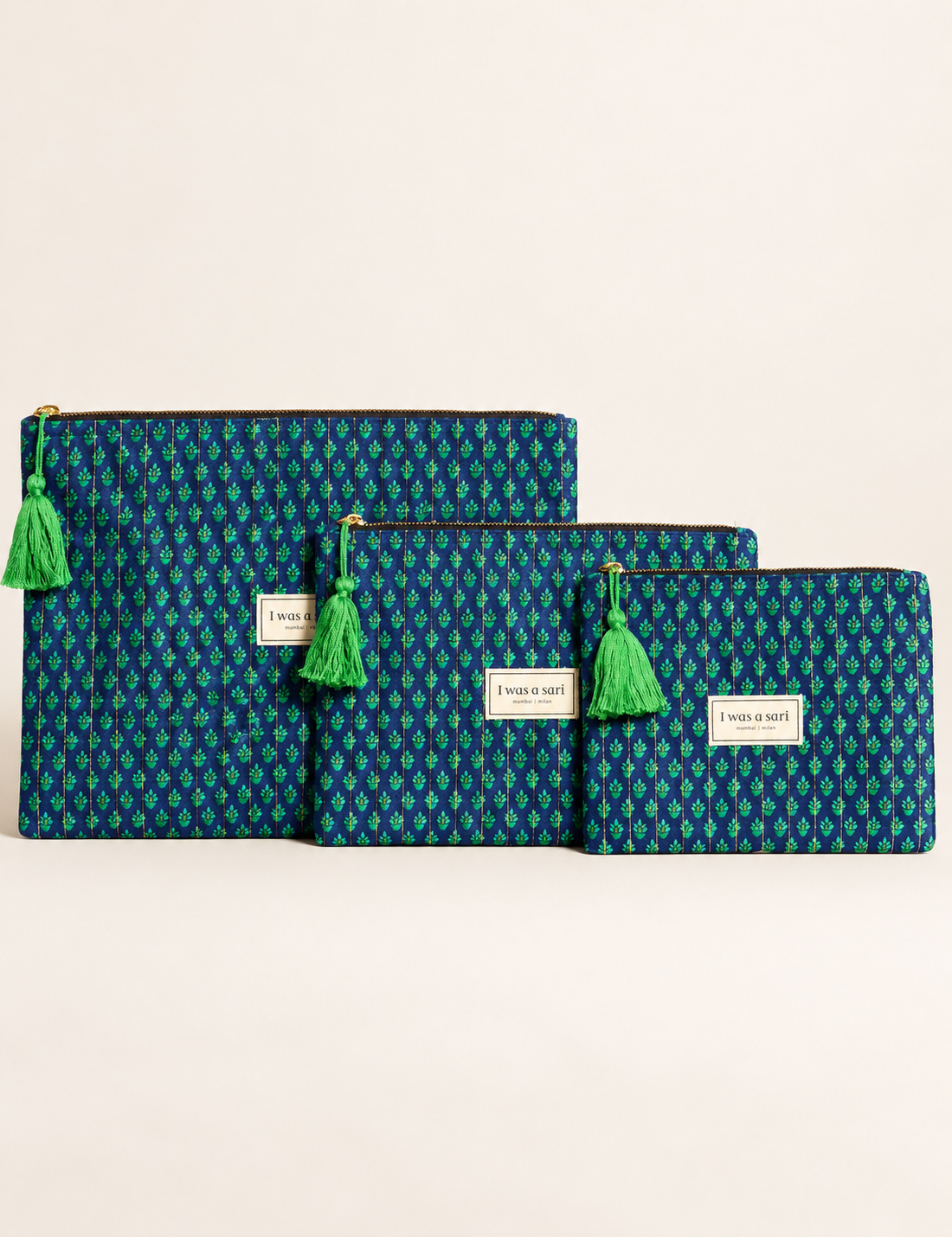 Quilted zipper pouch set of 3 - Blue Tropical