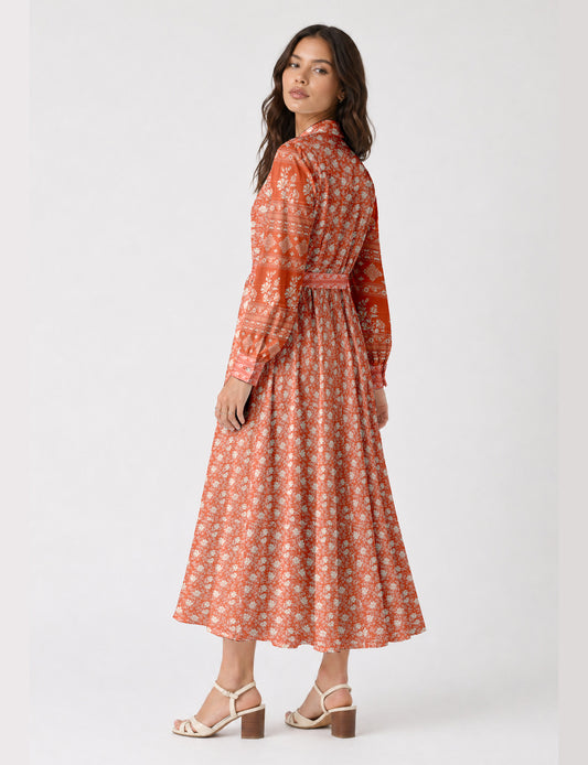 Long shirt dress - Orange Floral