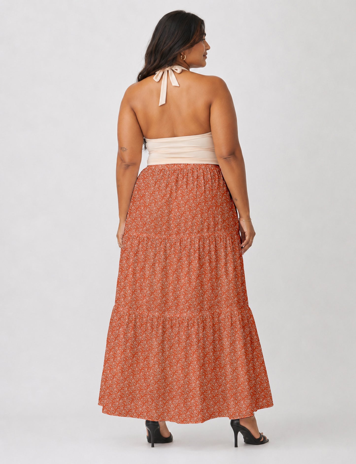 Midi Tiered Skirt - Orange Floral