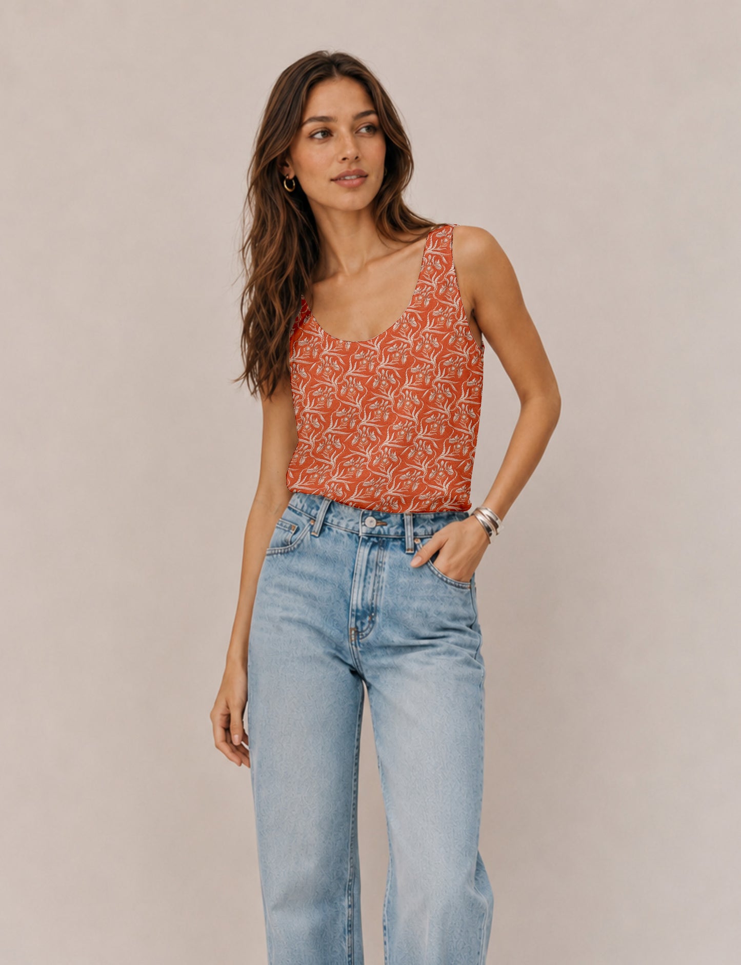 Sleeveless blouse - Orange Floral