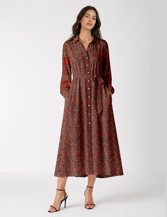 Long shirt dress - Orange Floral