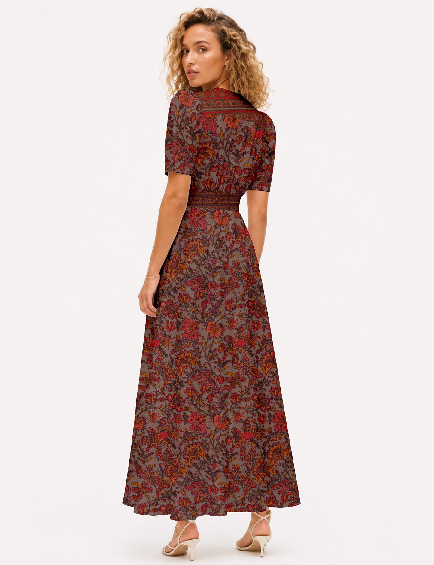 Maxi romantic dress - Orange Floral