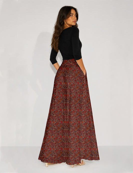 Wide Leg Palazzo Trousers - Orange Floral