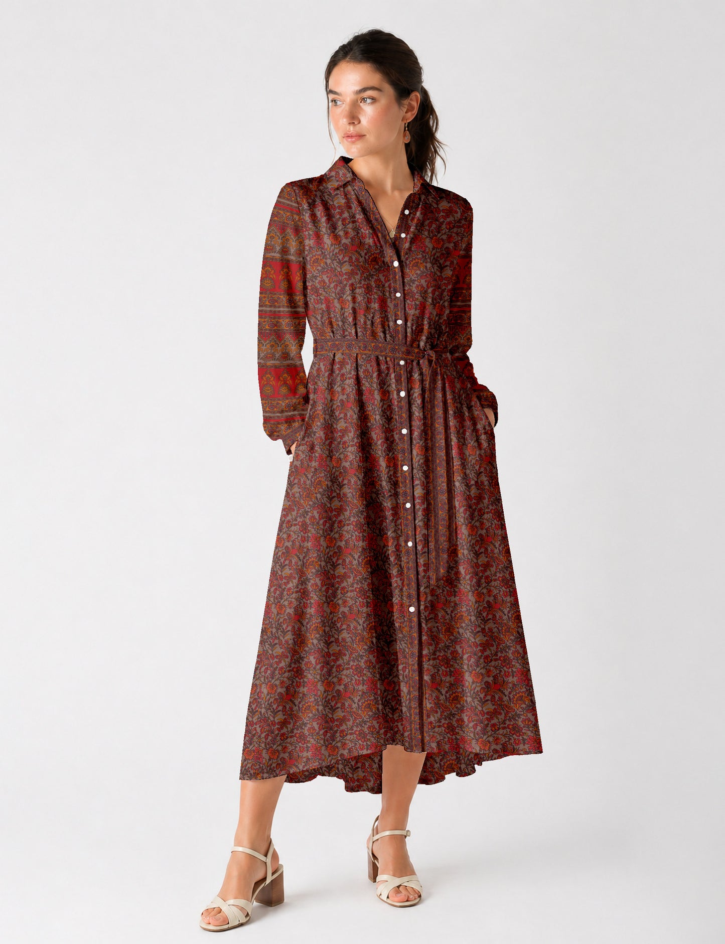 Long shirt dress - Orange Floral